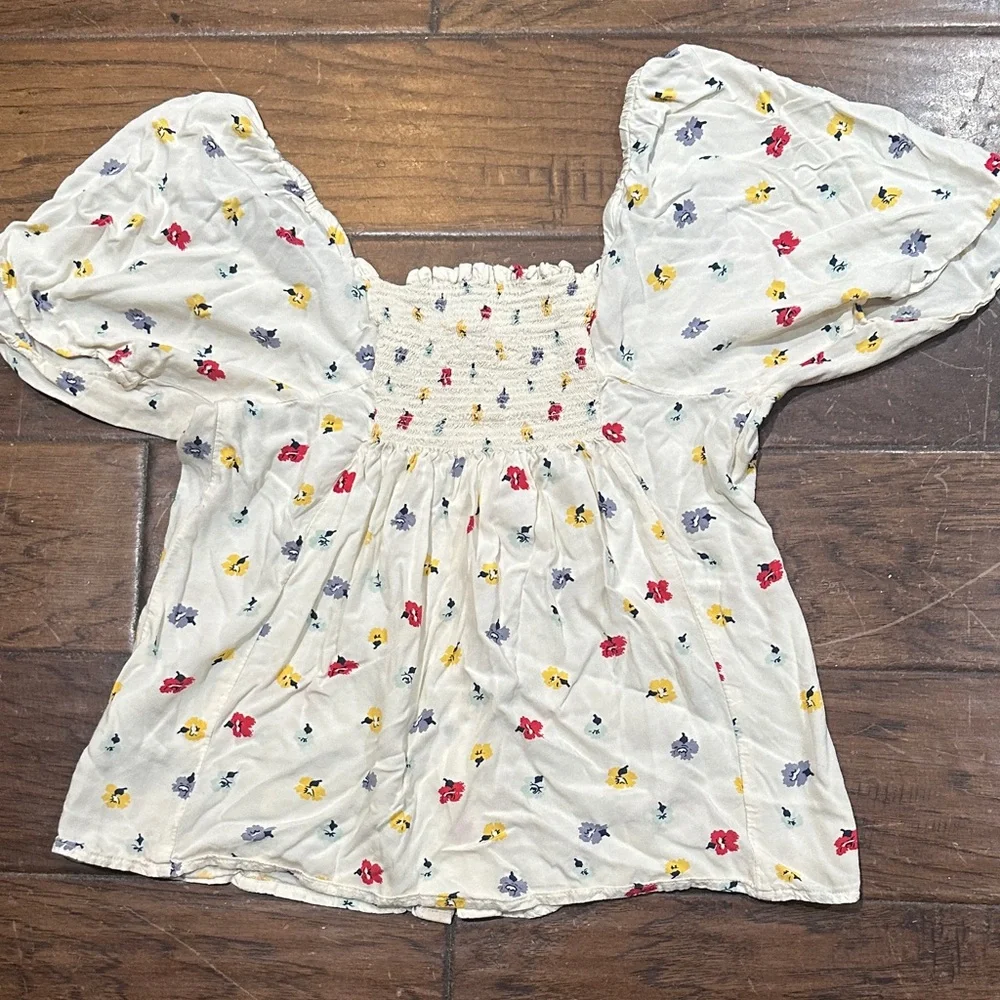 Madewell Cream Floral Blouse with Multicolor‎ Accents